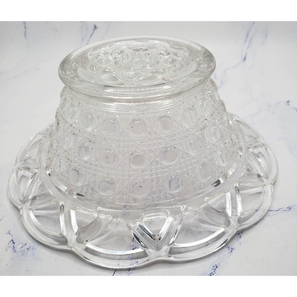 Vintage Imperial Clear Glass Button Open Lace Candy Bowl - Picture 7 of 11